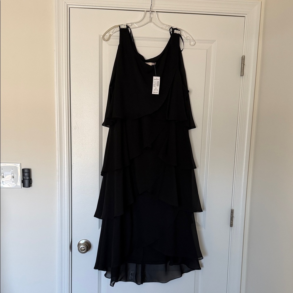 NWT Dress Barn Black Tiered Chiffon Evening Dress